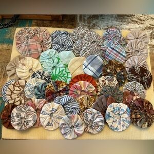 Handmade vintage Fabric Yo-Yo Quilt Pieces, total of 50!